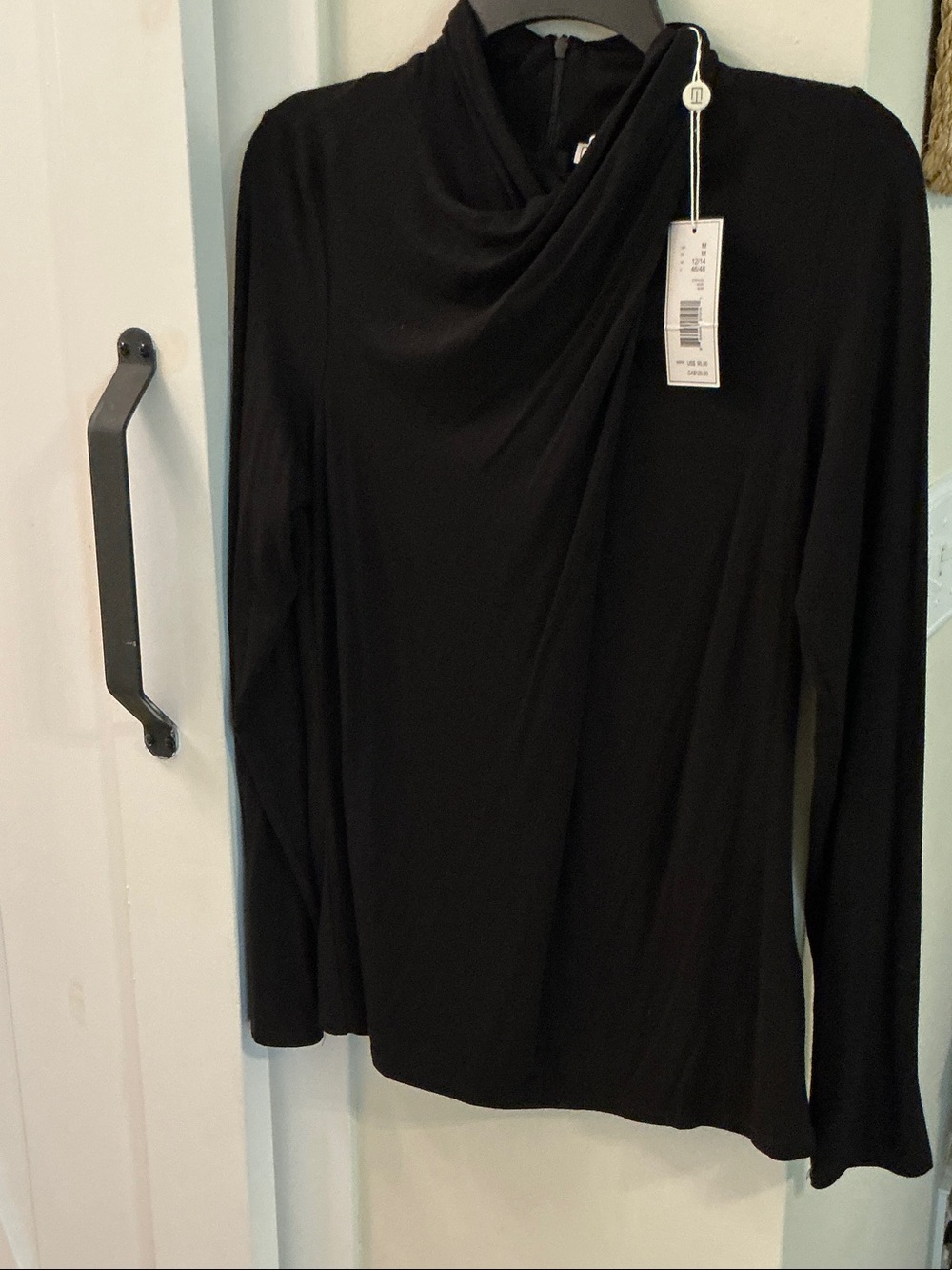 Elie Tahari Black Draped Cowl Neck Long-Sleeve Top